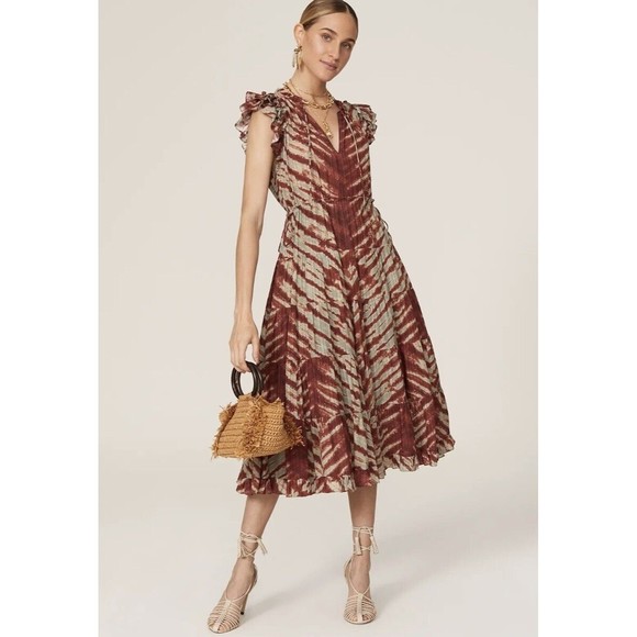 Ulla Johnson NEW Pilar Ruffle Trim Midi Dress In Canyon Size 4
